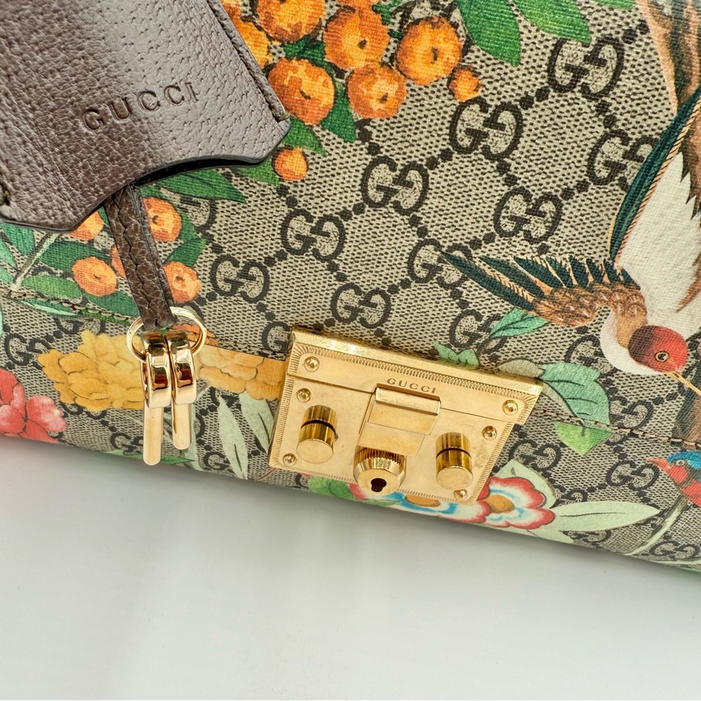 SOLD Gucci GG Supreme Monogram Tian Large Padlock Shoulder Bag Beige Multicolor - Picture 5 of 11